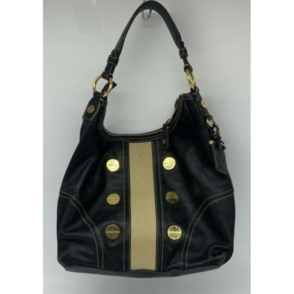MILLY BLACK LEATHER SHOULDER CARRYALL BAG